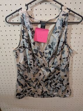Ann Taylor Neutral Gray & Black Printed V-Neck Camisole